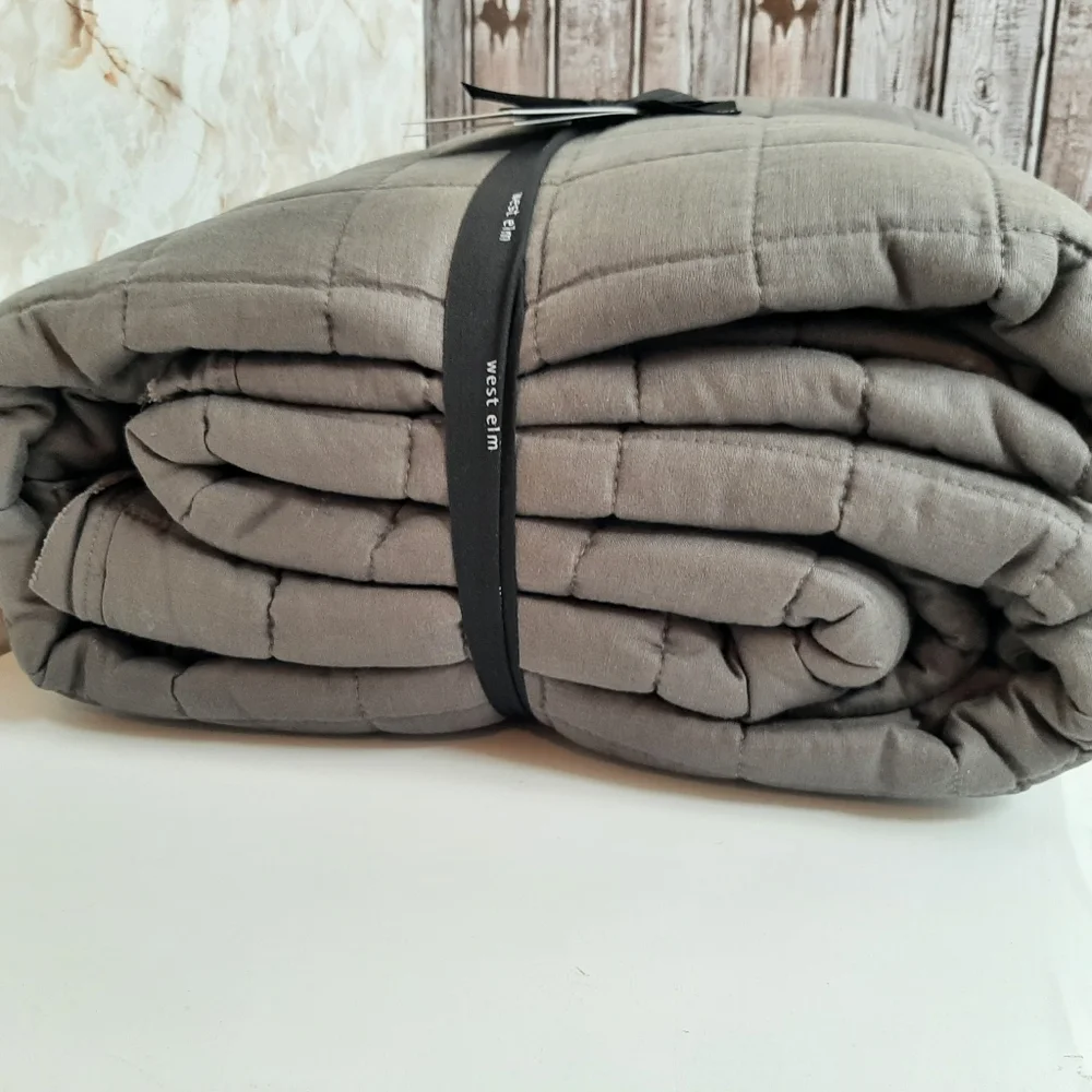 West Elm Belgian Flax Linen Frayed Edge King Quilt Slate